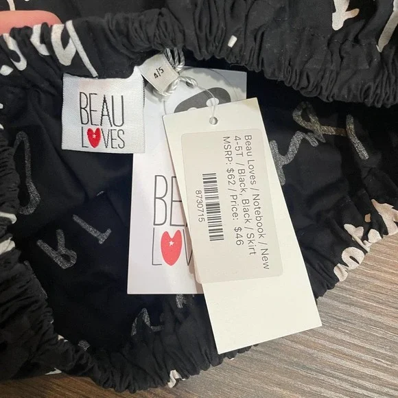 Beau Loves Girls Kids 4-5 Long A-Line Notebook Skirt Black Cotton Elastic Waist - Picture 4 of 6